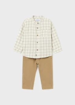 BOY Mayoral Baby Check Shirt and Pants Set