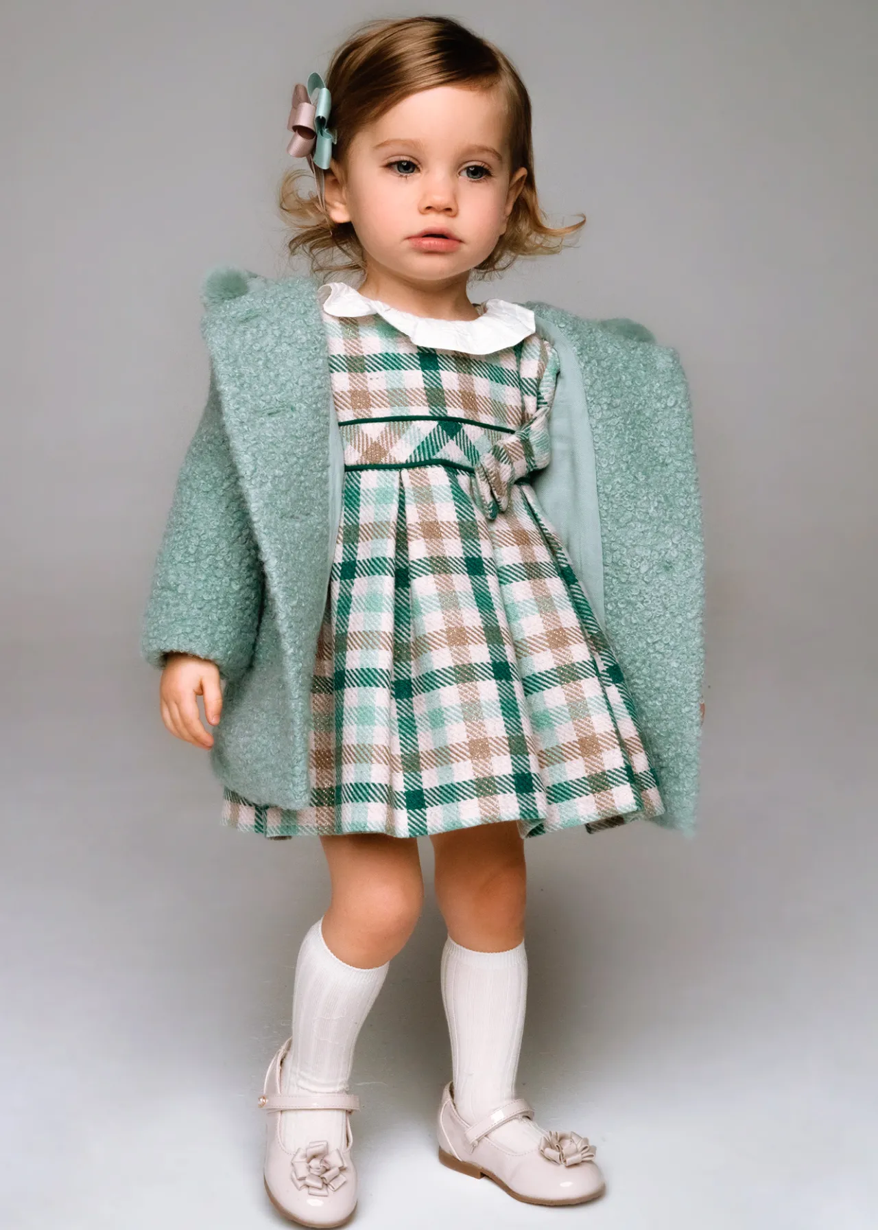 Mayoral Baby Checked Ruffle Neck Dress