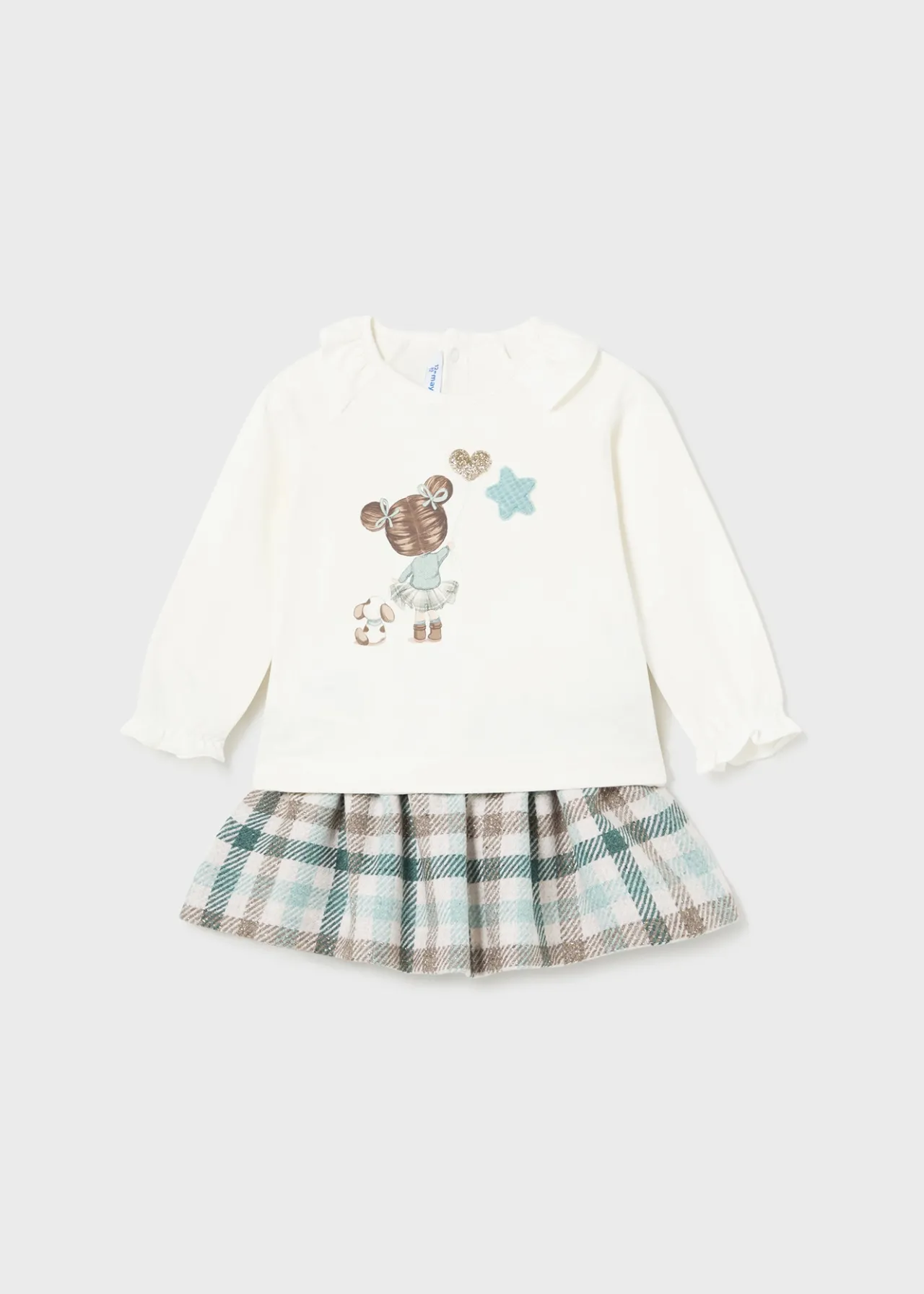 Mayoral Baby Checked Skirt and T-Shirt Set