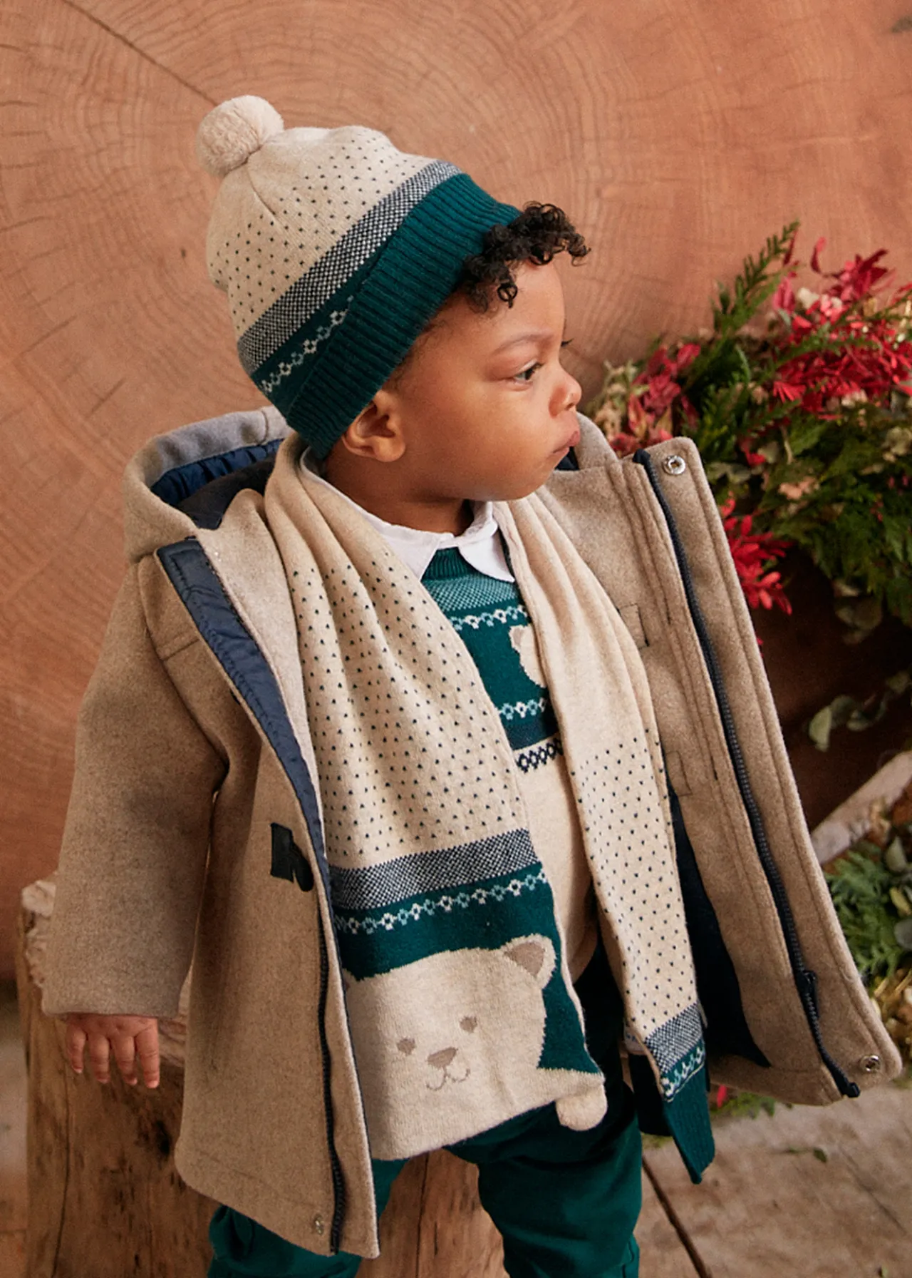 BOY Mayoral Baby Hat and Teddy Scarf Set