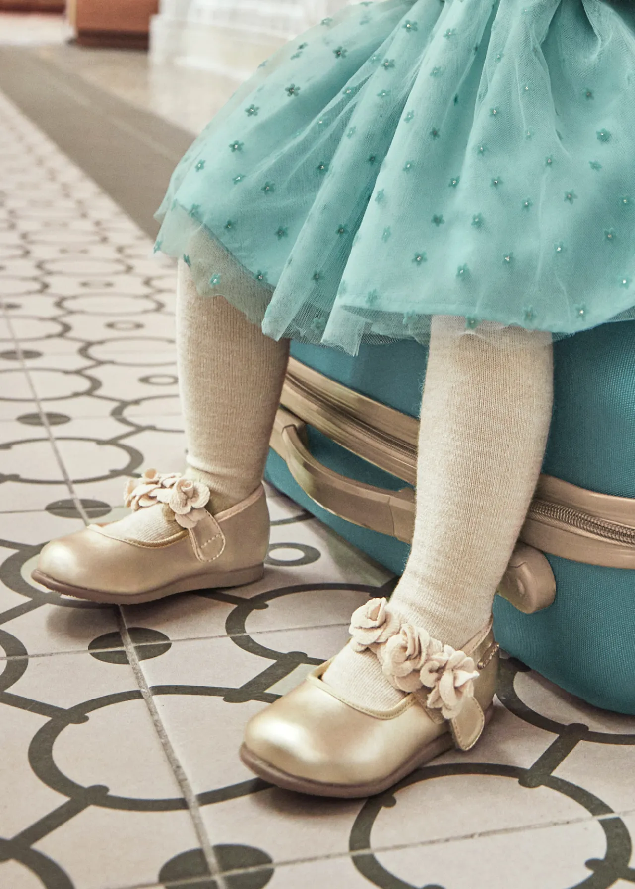 Mayoral Baby Metallic Flower Mary Janes