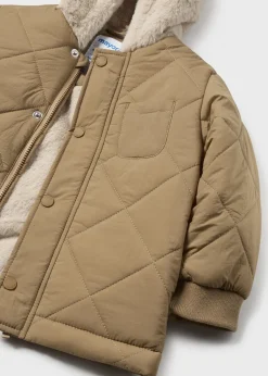 BOY Mayoral Baby Quilted Jacket with Fur Hood