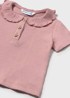 Mayoral Baby Ribbed Polo with Ruffle Collar