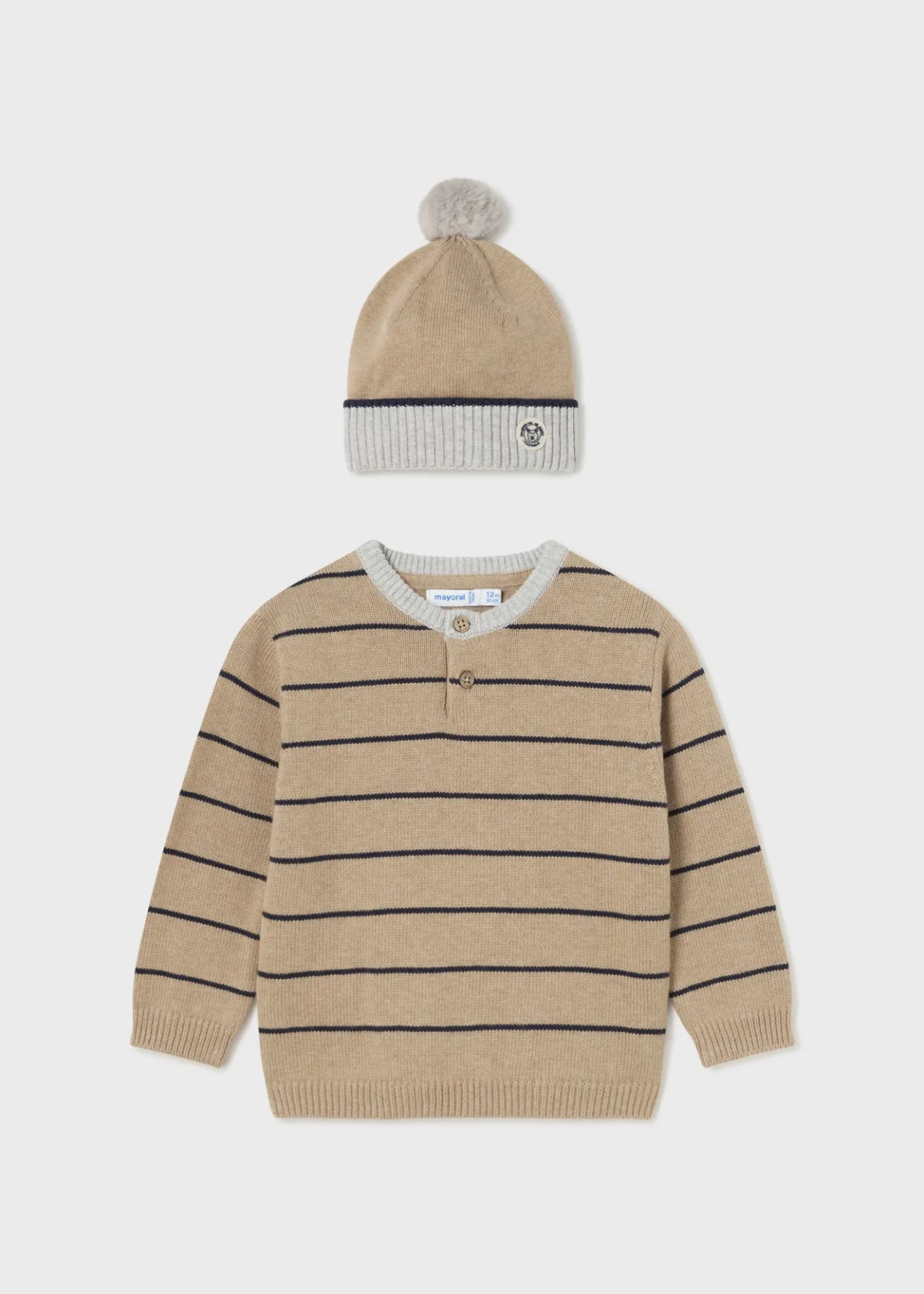 BOY Mayoral Baby Striped Sweater with Hat