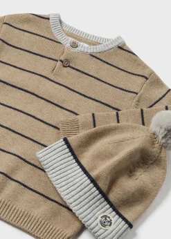 BOY Mayoral Baby Striped Sweater with Hat
