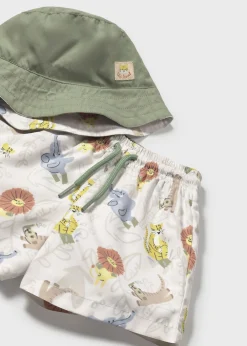 BOY Mayoral Baby Swim Trunks and Reversible Hat Set with Sun Protection