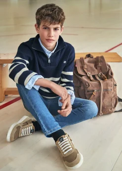 BOY Mayoral Boy Quarter Zip Striped Sweater