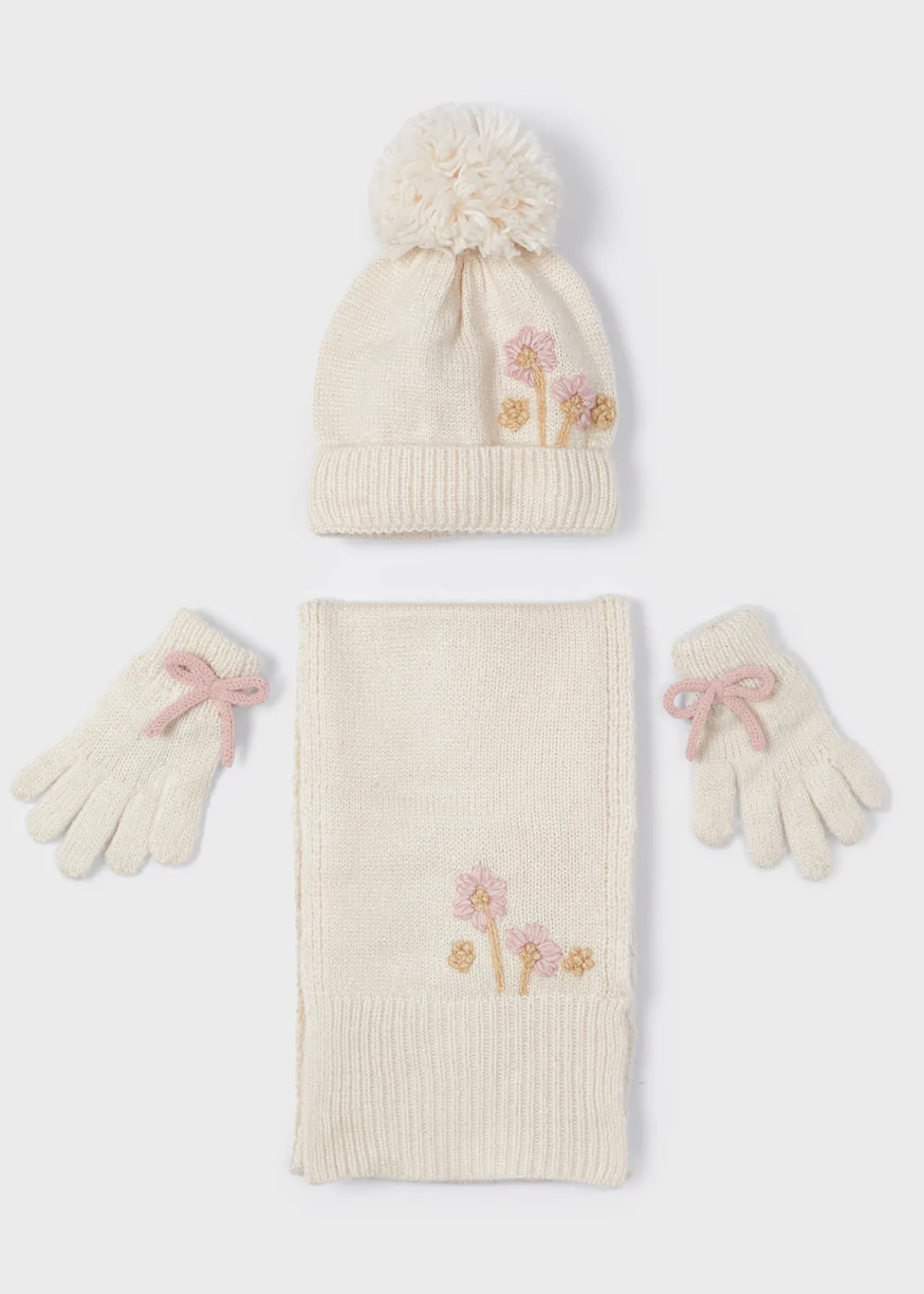 Mayoral Girl 3 Piece Floral Hat and Scarf Set