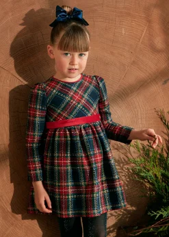 Mayoral Girl Checked Dress with Velvet Belt