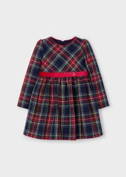Mayoral Girl Checked Dress with Velvet Belt