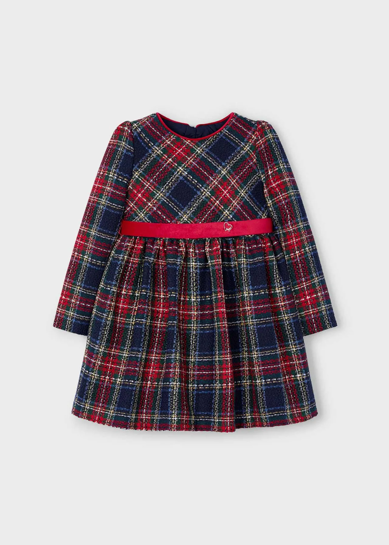 Mayoral Girl Checked Dress with Velvet Belt