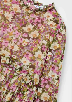 Mayoral Girl Chiffon Print Pleated Dress