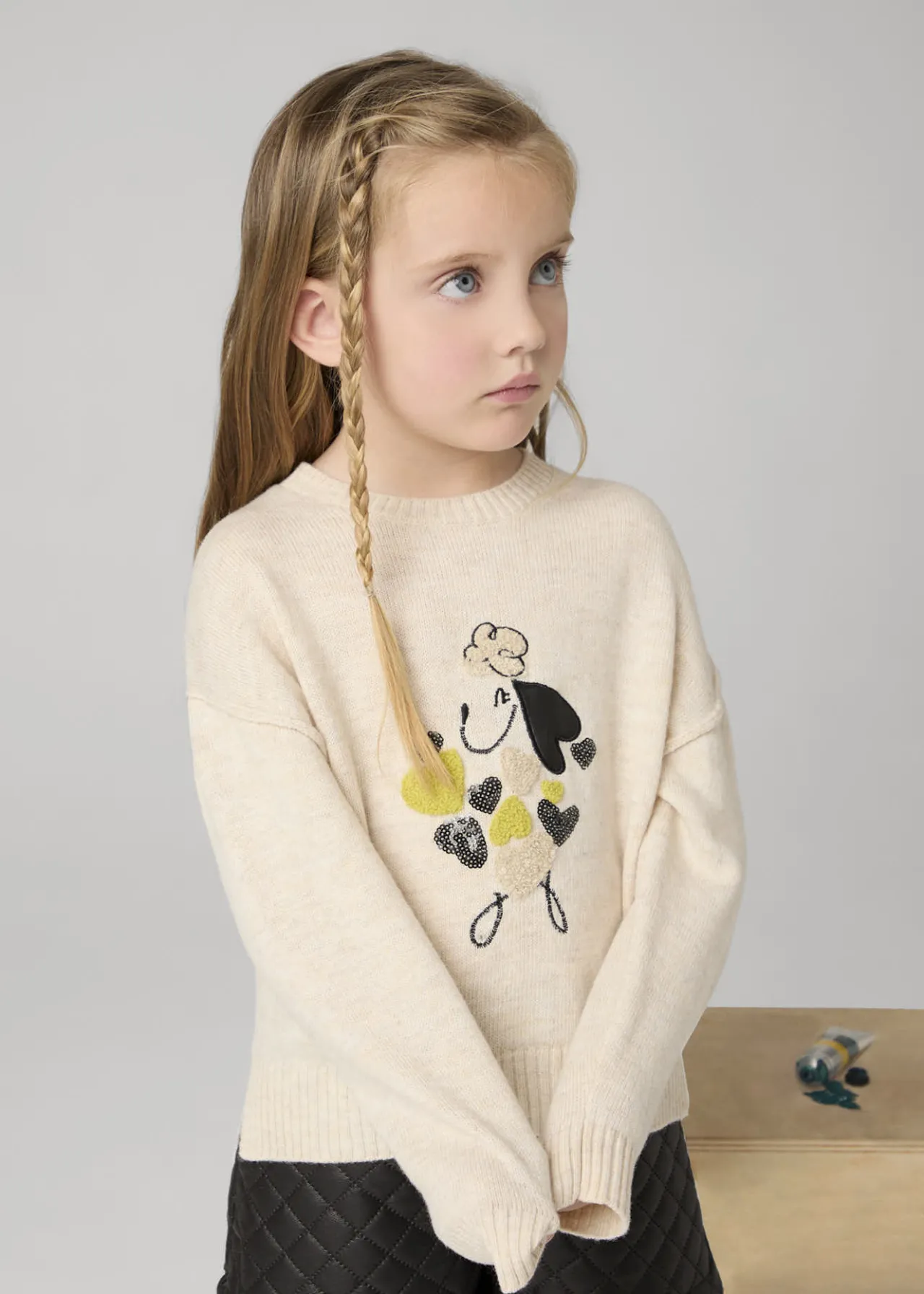 Mayoral Girl Embroidered Puppy Sweater