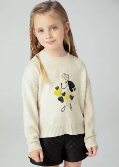 Mayoral Girl Embroidered Puppy Sweater