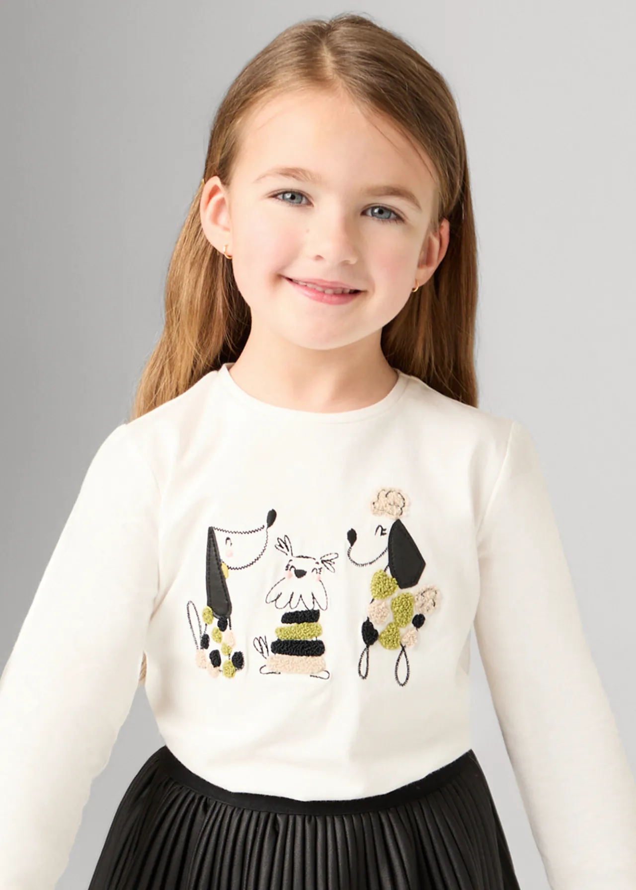 Mayoral Girl Embroidered Puppy T-Shirt