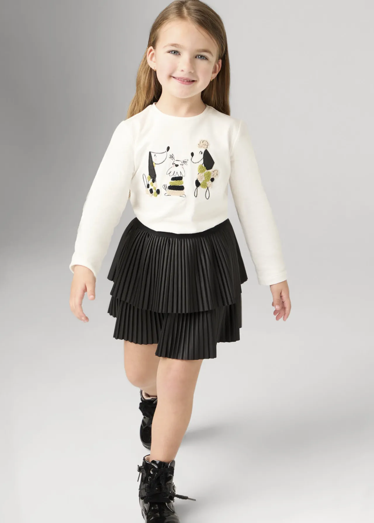 Mayoral Girl Embroidered Puppy T-Shirt