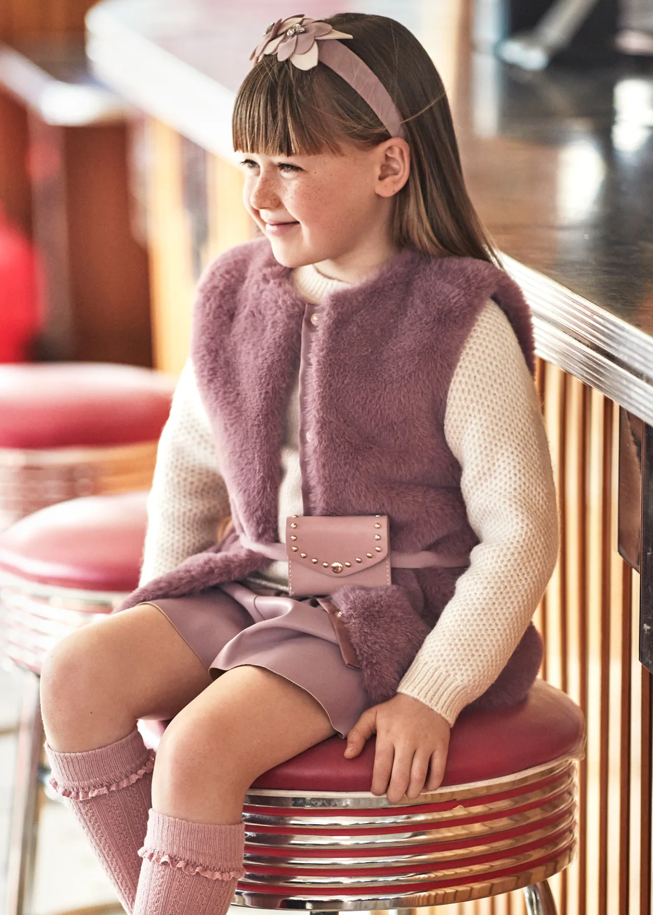 Mayoral Girl Faux Fur Vest with Belt