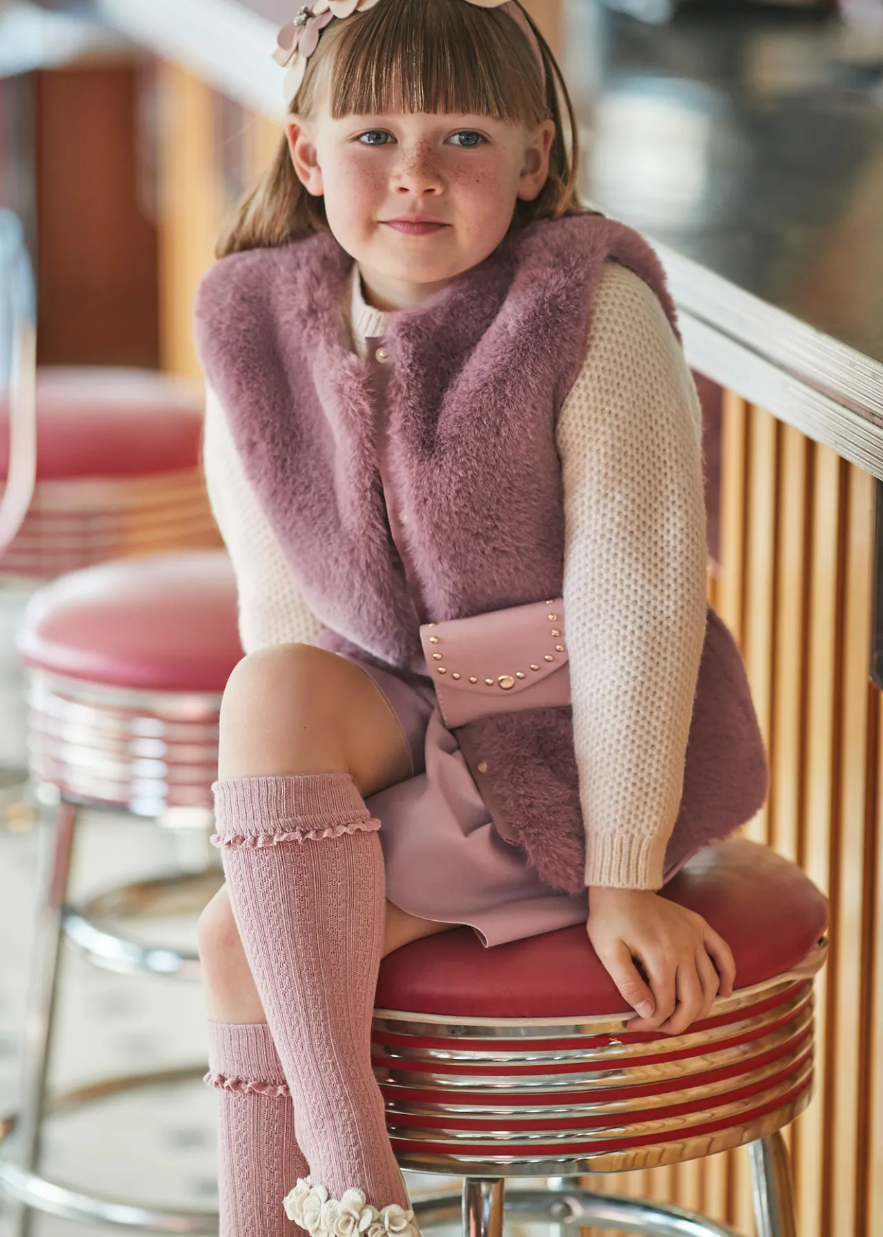 Mayoral Girl Faux Fur Vest with Belt