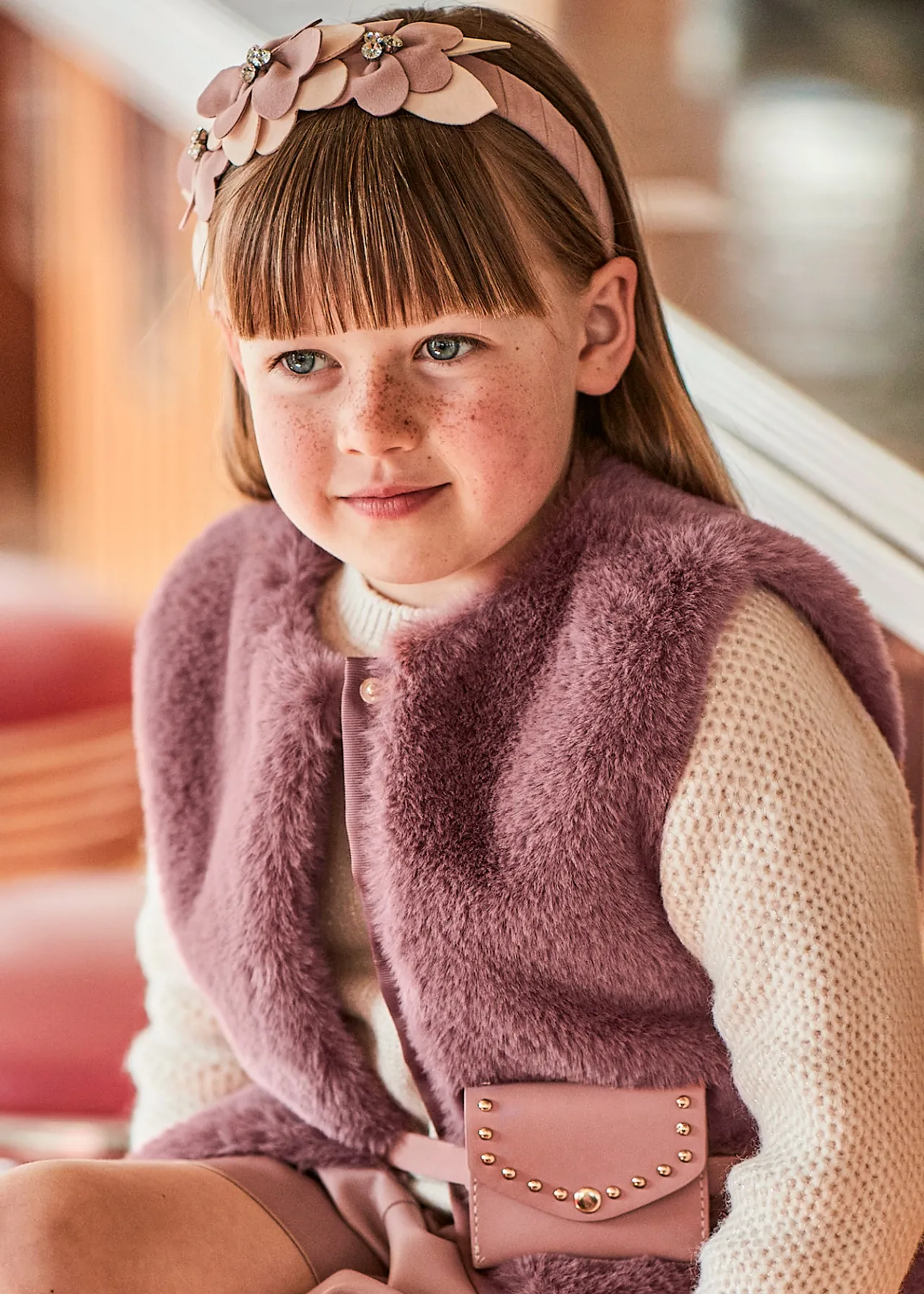 Mayoral Girl Faux Fur Vest with Belt