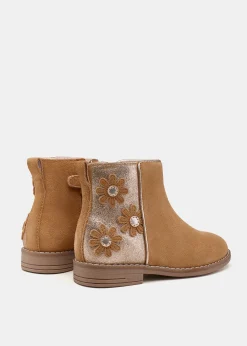 Mayoral Girl Flowered Suede Ankle Boots
