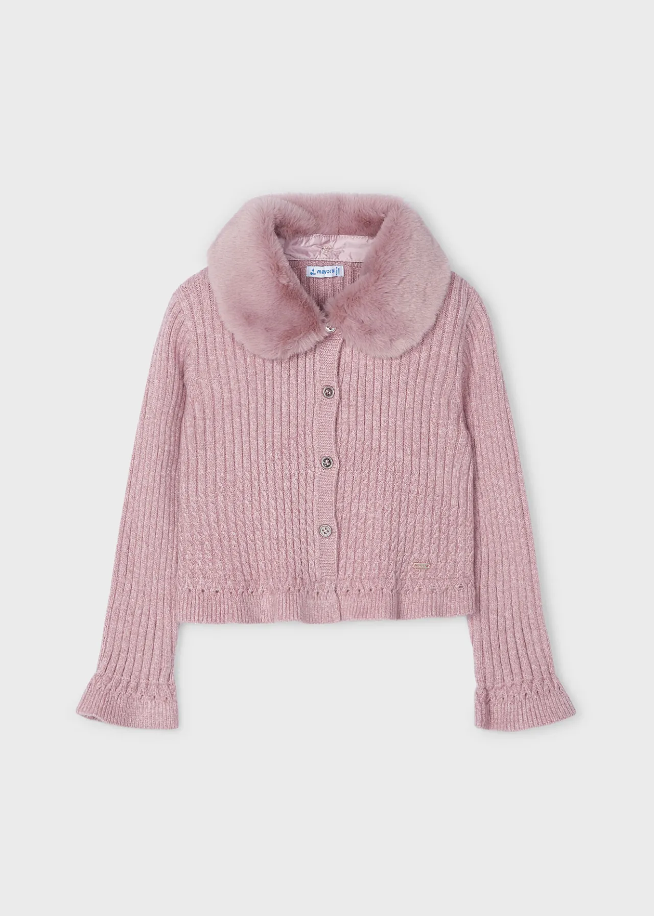 Mayoral Girl Knit Cardigan with Faux Fur Collar