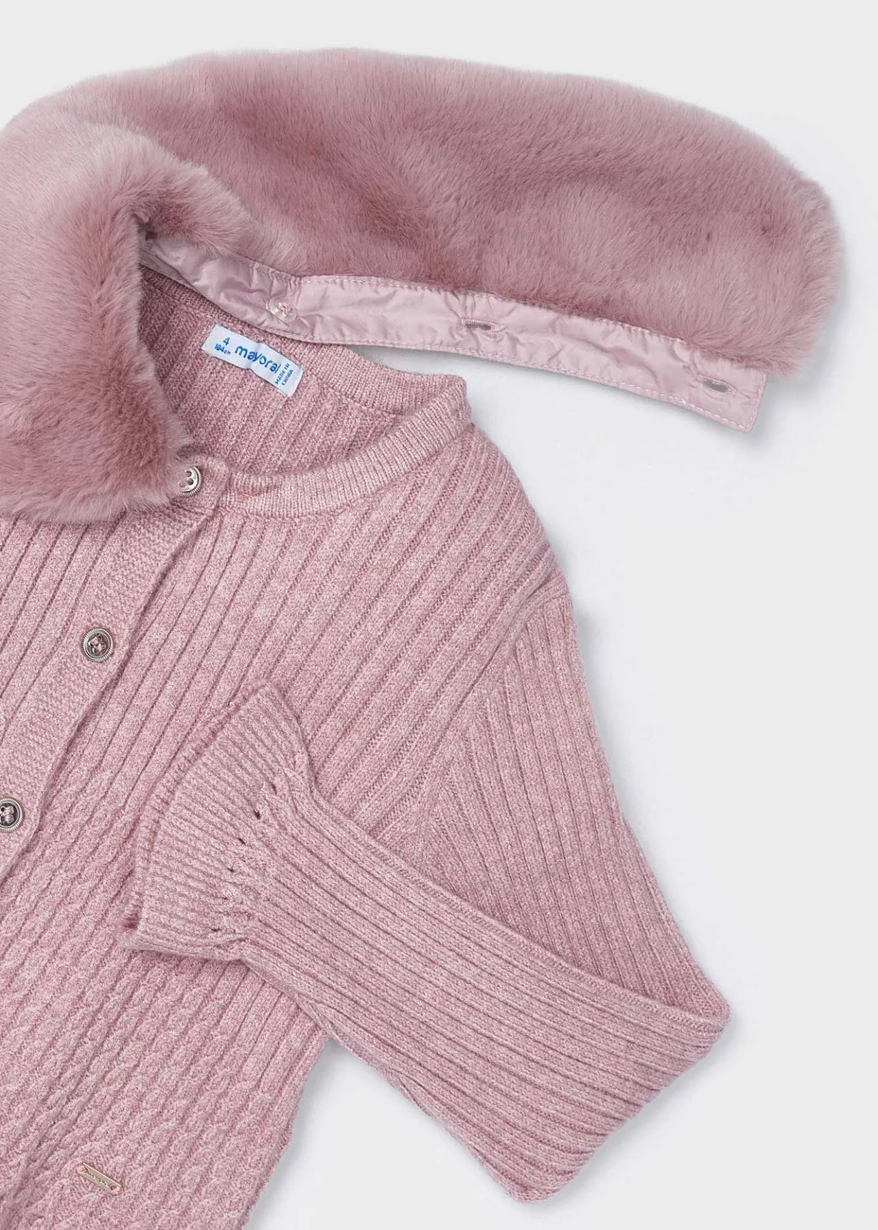 Mayoral Girl Knit Cardigan with Faux Fur Collar