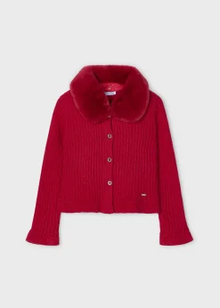 Mayoral Girl Knit Cardigan with Faux Fur Collar