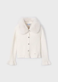 Mayoral Girl Knit Cardigan with Faux Fur Collar