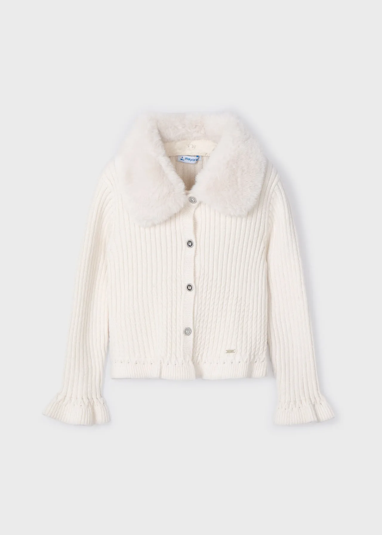Mayoral Girl Knit Cardigan with Faux Fur Collar