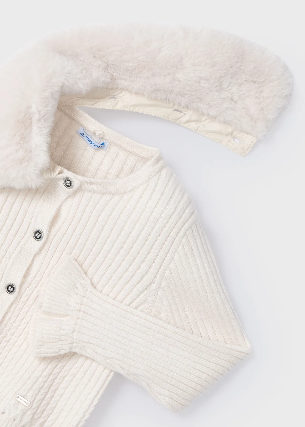 Mayoral Girl Knit Cardigan with Faux Fur Collar