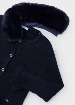 Mayoral Girl Knit Cardigan with Faux Fur Collar