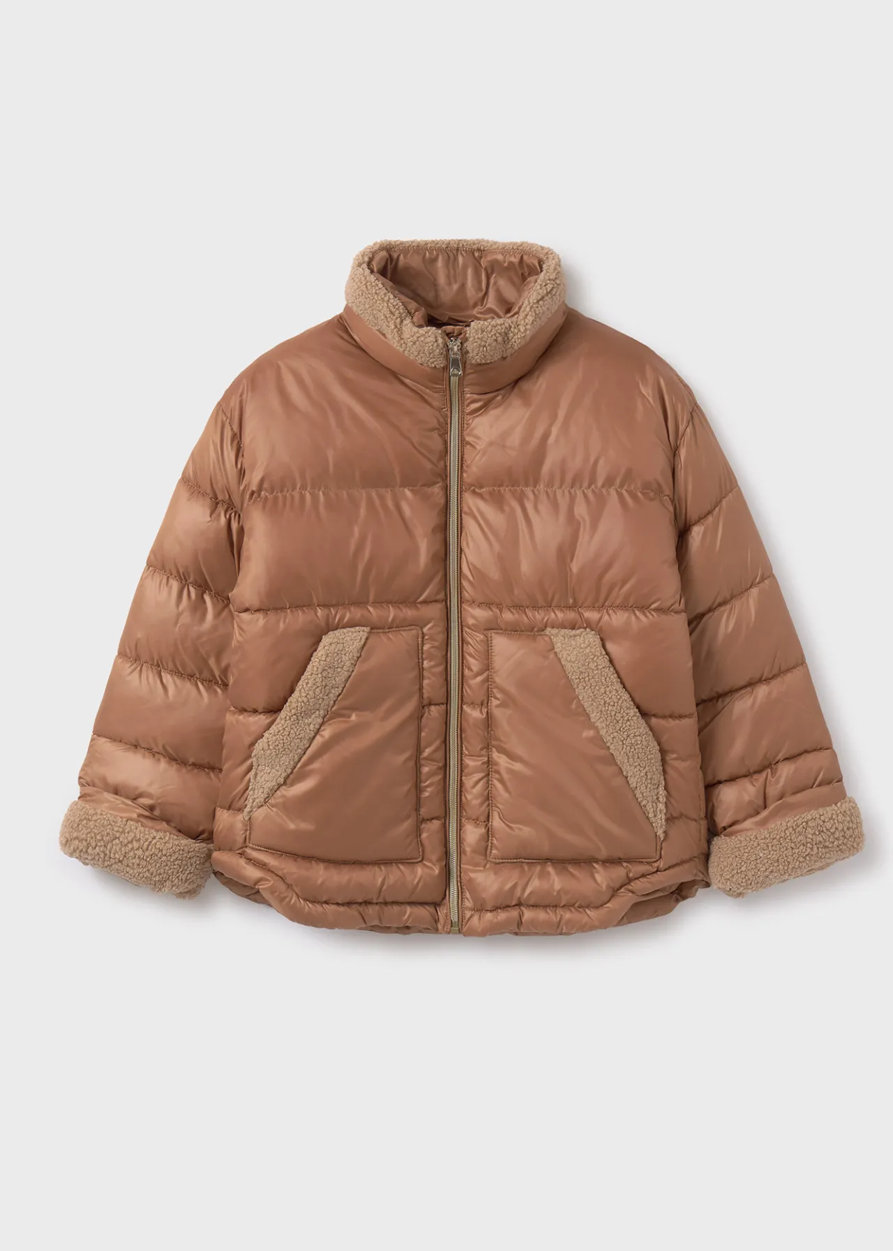 Mayoral Girl Padded Coat with Faux Sheepskin