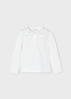 Mayoral Girl Polo Shirt with Embellished Collar