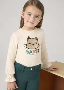 Mayoral Girl Ruched Sleeved Kitten Top
