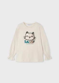 Mayoral Girl Ruched Sleeved Kitten Top