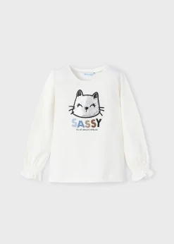 Mayoral Girl Ruched Sleeved Kitten Top