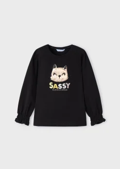 Mayoral Girl Ruched Sleeved Kitten Top