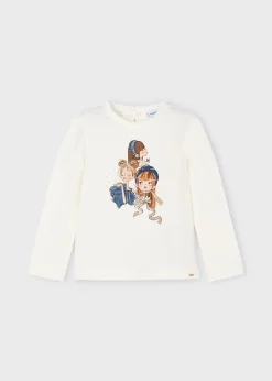 Mayoral Girl Ruffle Neck Print T-Shirt