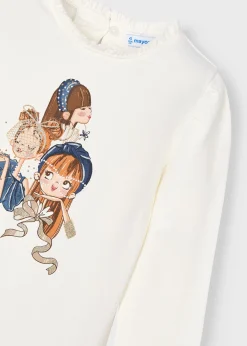 Mayoral Girl Ruffle Neck Print T-Shirt