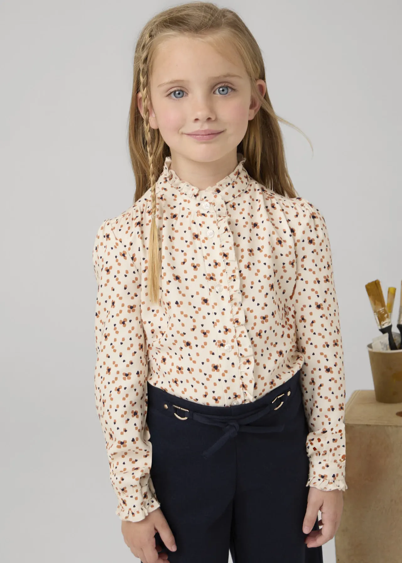 Mayoral Girl Ruffle Print Blouse