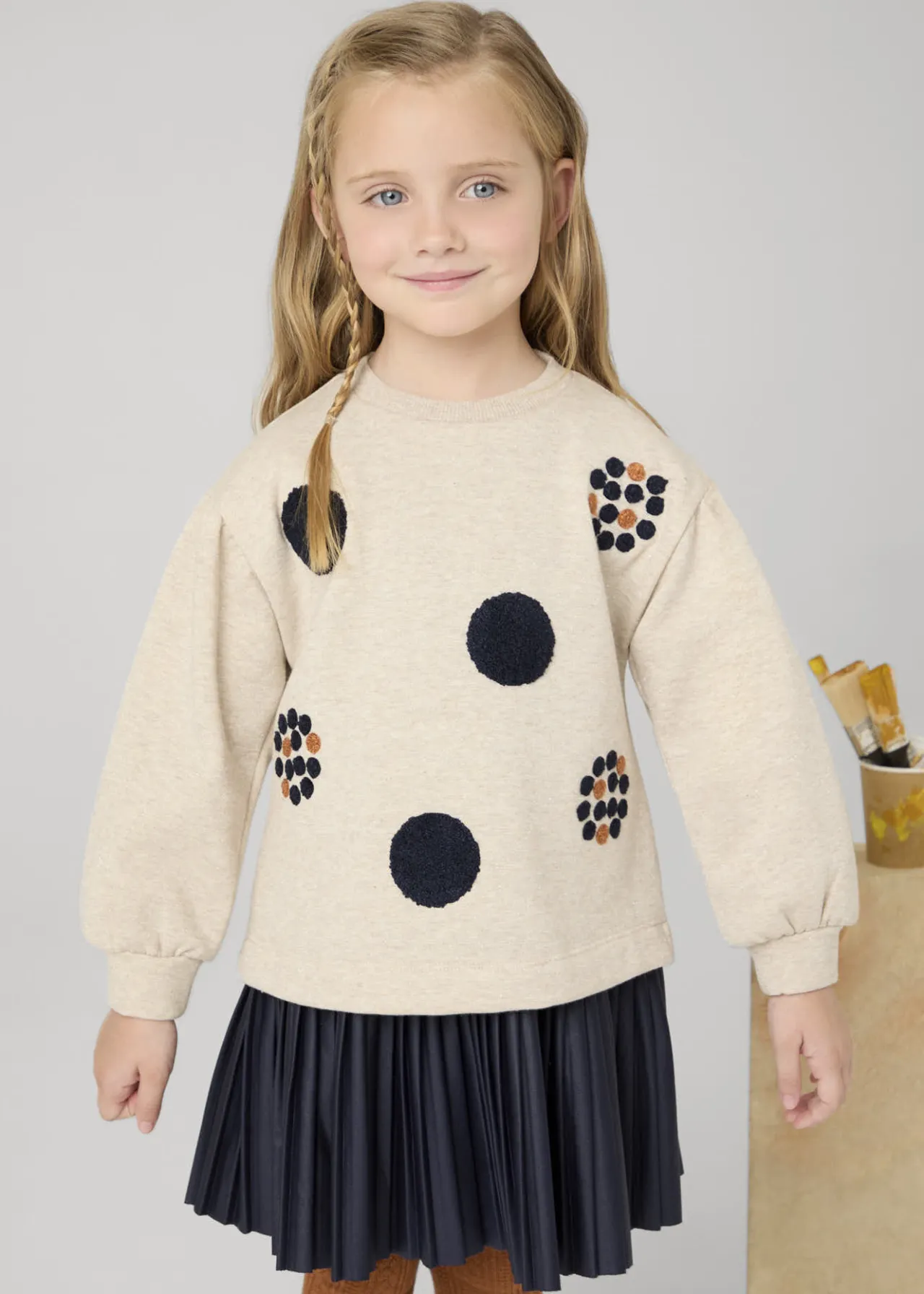 Mayoral Girl Sleeveless Dress with Polka Dot Sweater