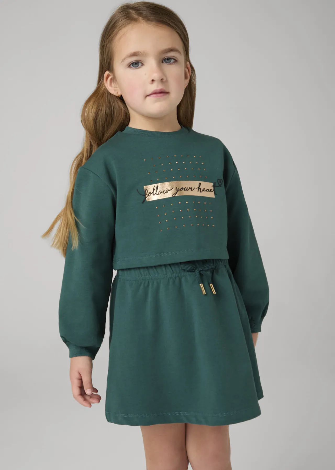 Mayoral Girl Sleeveless Dress with Text Print Sweater