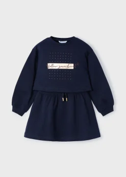 Mayoral Girl Sleeveless Dress with Text Print Sweater