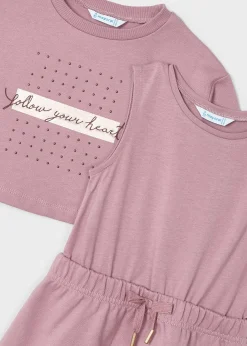 Mayoral Girl Sleeveless Dress with Text Print Sweater