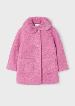 Mayoral Girl Teddy Coat with Faux Fur Collar