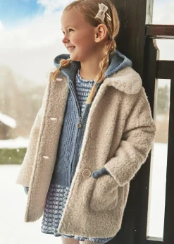 Mayoral Girl Teddy Coat with Faux Fur Collar