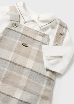 BOY Mayoral Newborn 3 Piece Checked Dungarees Set