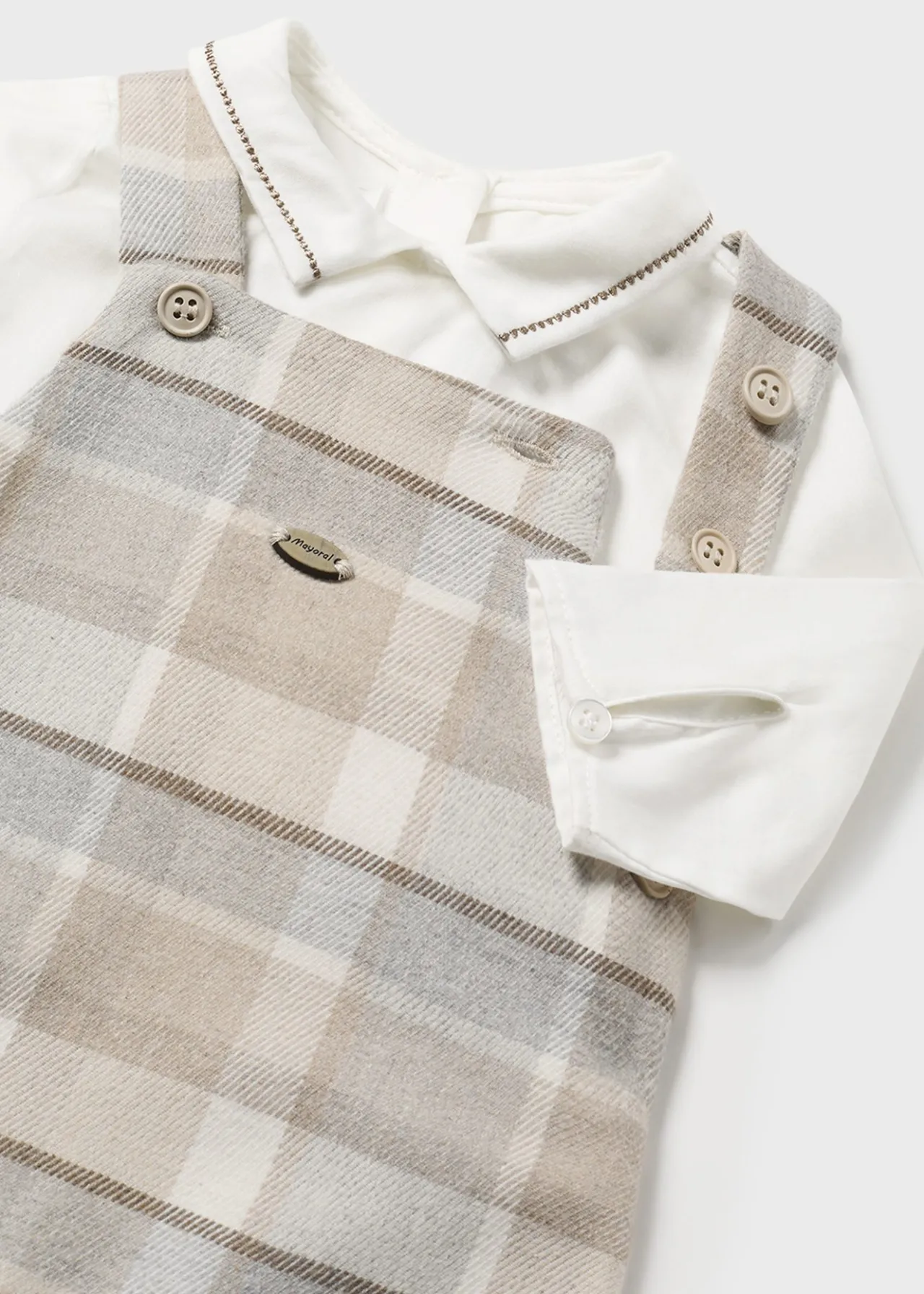 BOY Mayoral Newborn 3 Piece Checked Dungarees Set