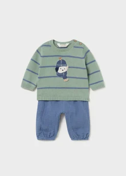 BOY Mayoral Newborn Animal Sweater and Pants Set
