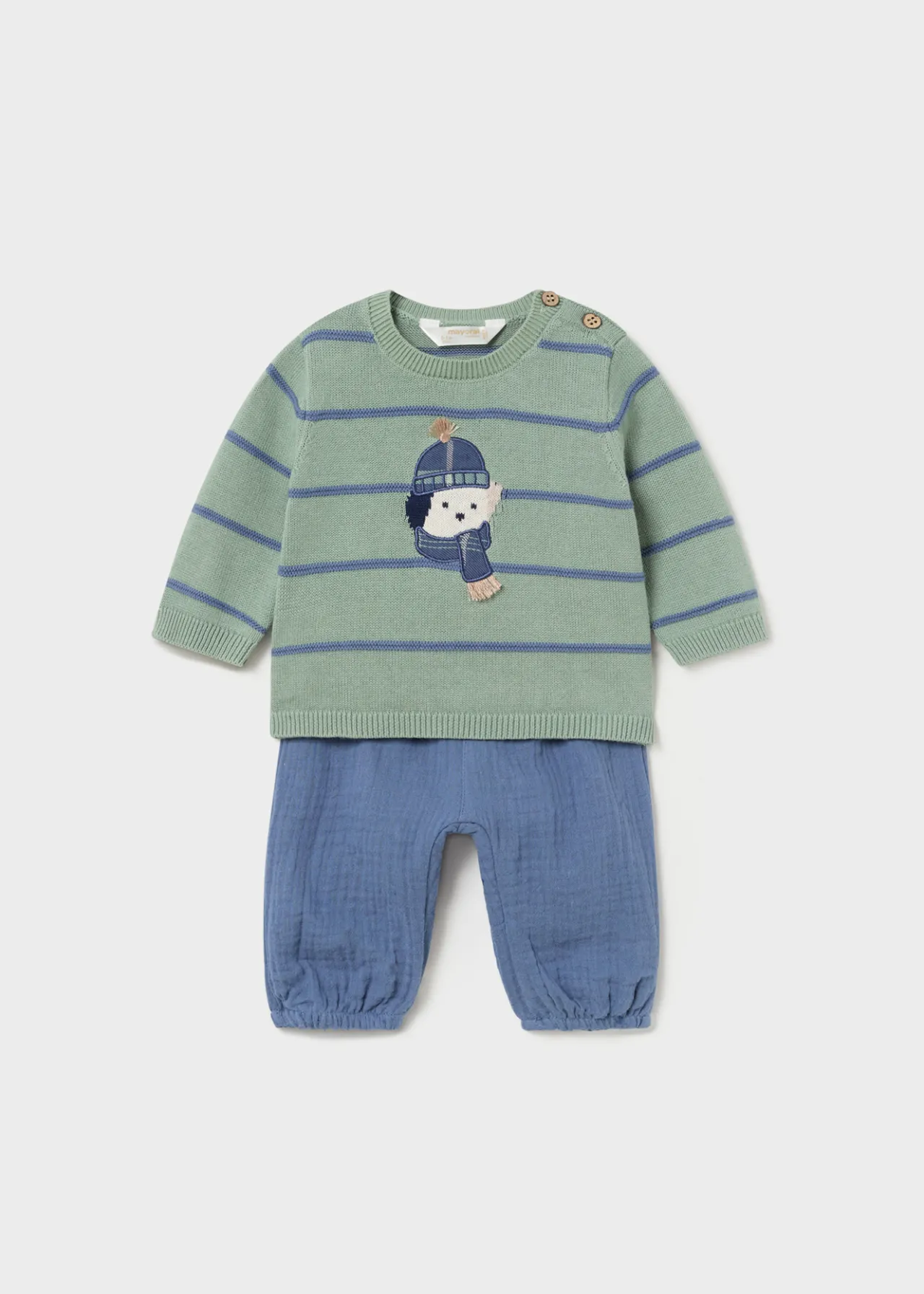 BOY Mayoral Newborn Animal Sweater and Pants Set